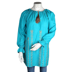Women's Loose Fit Embroidered Kurti - Sea-Green - test-store-for-chase-value