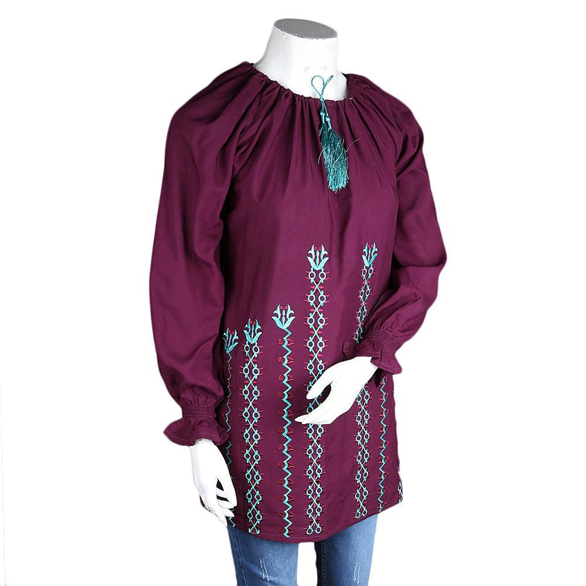 Women's Loose Fit Embroidered Kurti - Purple - test-store-for-chase-value