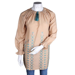 Women's Loose Fit Embroidered Kurti - Beige - test-store-for-chase-value