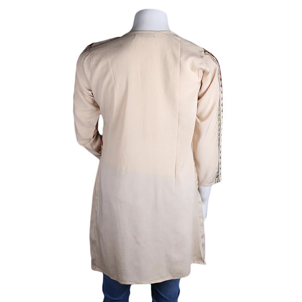 Women's Embroidered Loose Fit Kurti - Beige - test-store-for-chase-value