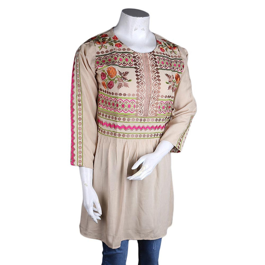 Women's Embroidered Loose Fit Kurti - Beige - test-store-for-chase-value