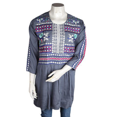 Women's Embroidered Loose Fit Kurti - Grey - test-store-for-chase-value