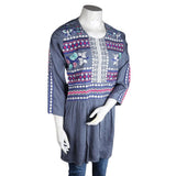 Women's Embroidered Loose Fit Kurti - Grey - test-store-for-chase-value