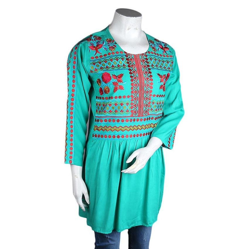Women's Embroidered Loose Fit Kurti - Sea-Green - test-store-for-chase-value