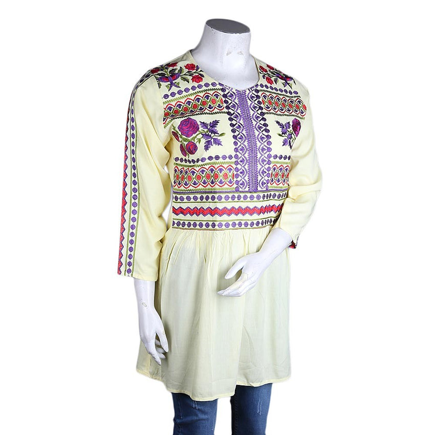 Women's Embroidered Loose Fit Kurti - Yellow - test-store-for-chase-value