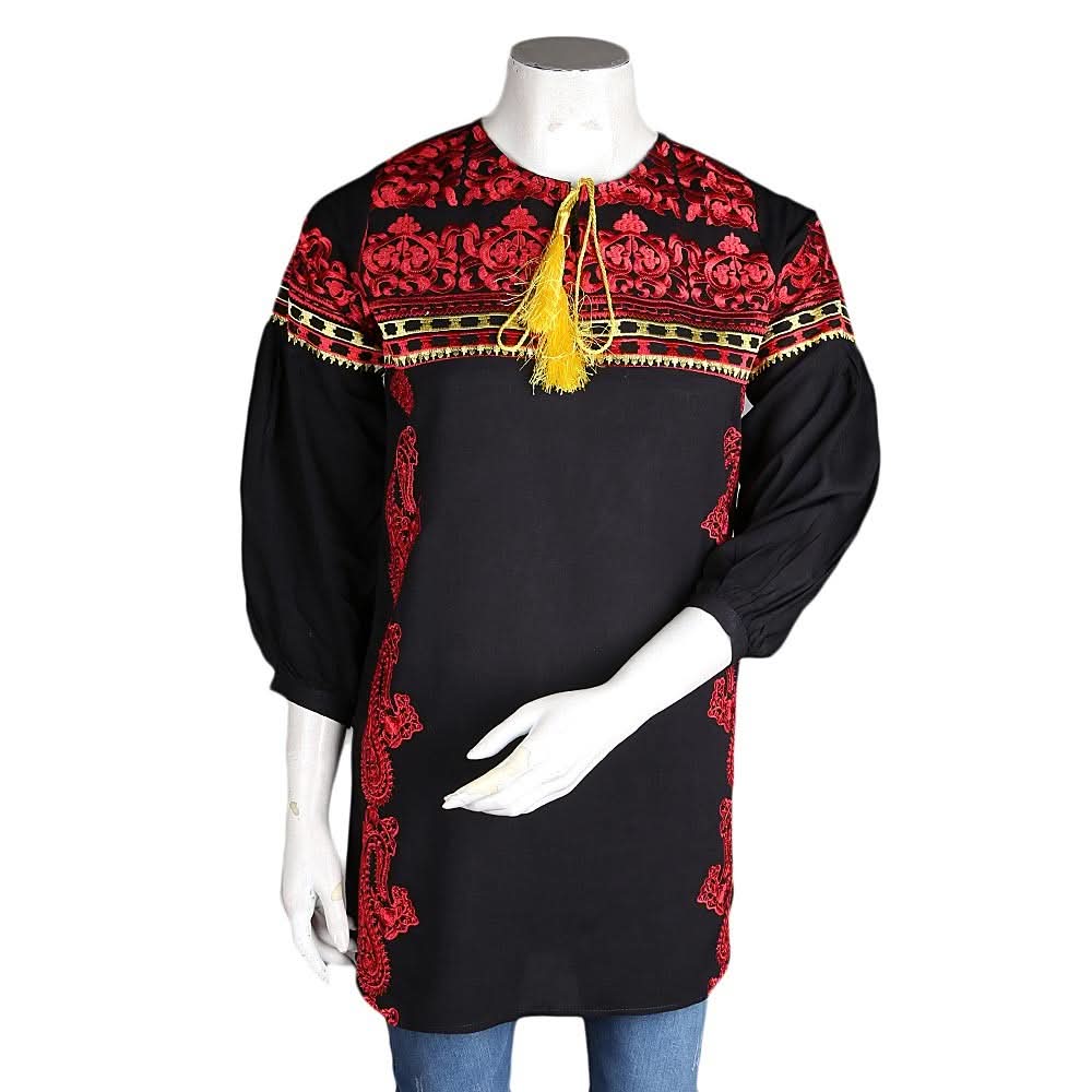 Women's Embroidered Kurti - Black - test-store-for-chase-value