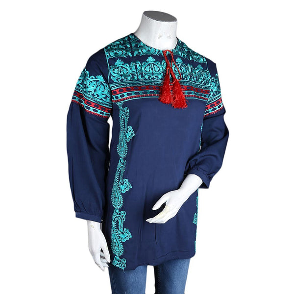 Women's Embroidered Kurti - Navy-Blue - test-store-for-chase-value