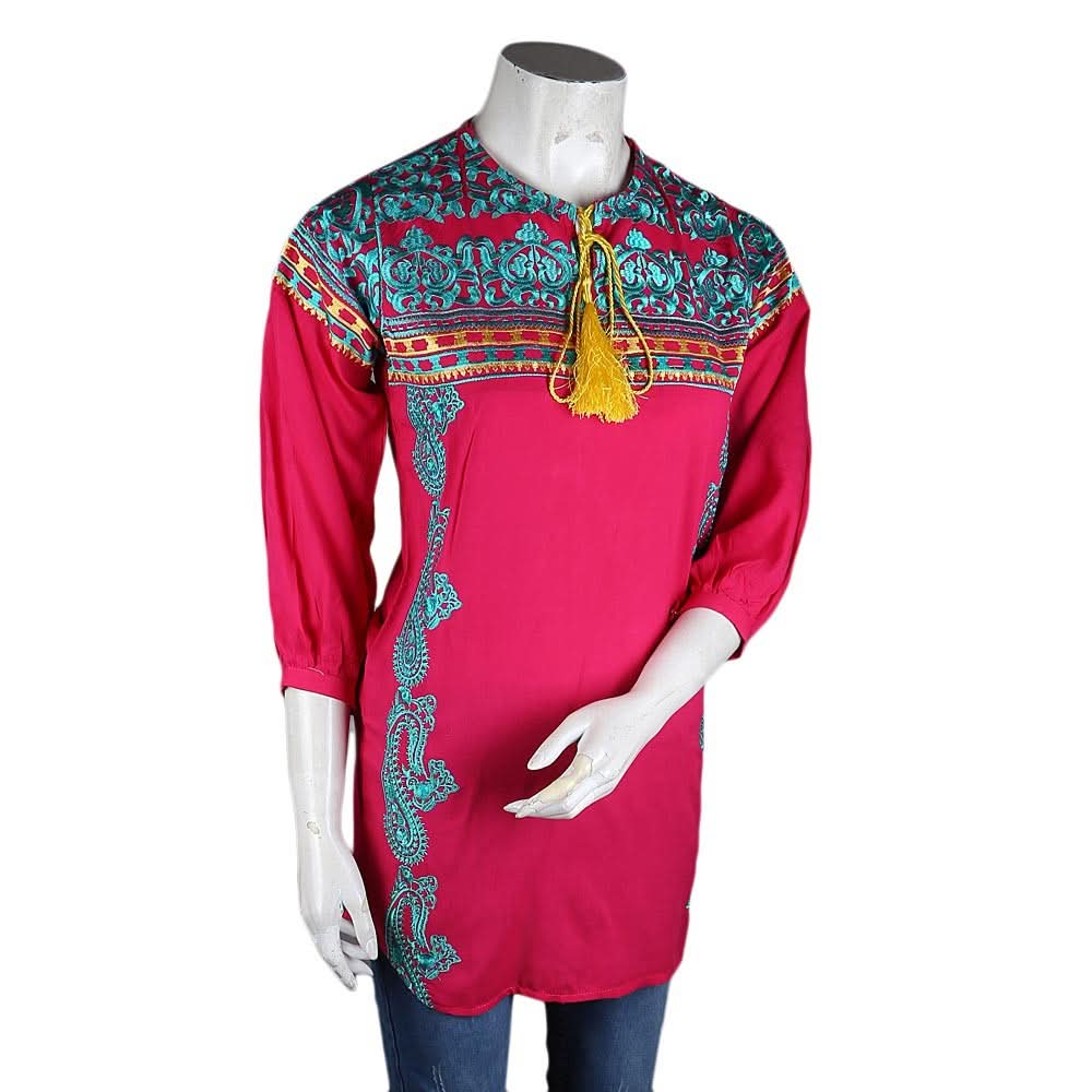 Women's Embroidered Kurti - Pink - test-store-for-chase-value
