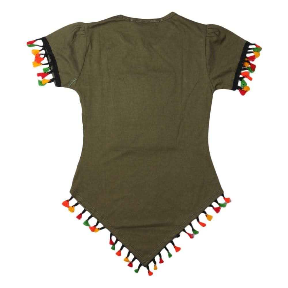 Girls Round Neck T-Shirt - Olive-Green - test-store-for-chase-value
