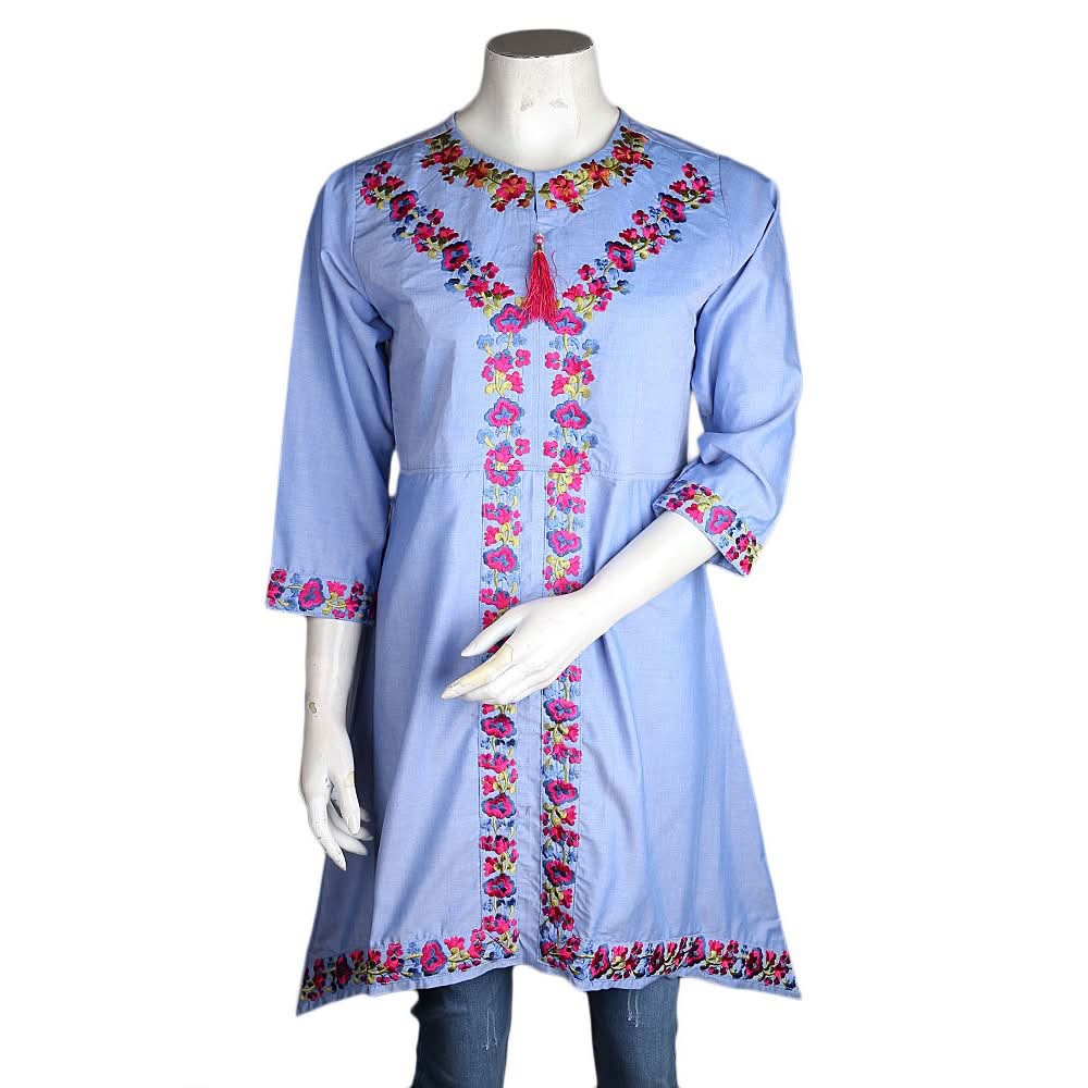 Women's Embroidered Kurti - Light-Blue - test-store-for-chase-value