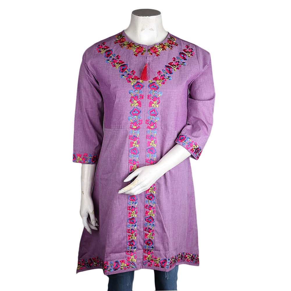 Women's Embroidered Kurti - Purple - test-store-for-chase-value