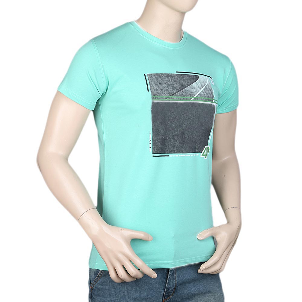 Men's Slim Fit Printed T-Shirt -Cyan, Men, T-Shirts And Polos, Chase Value, Chase Value