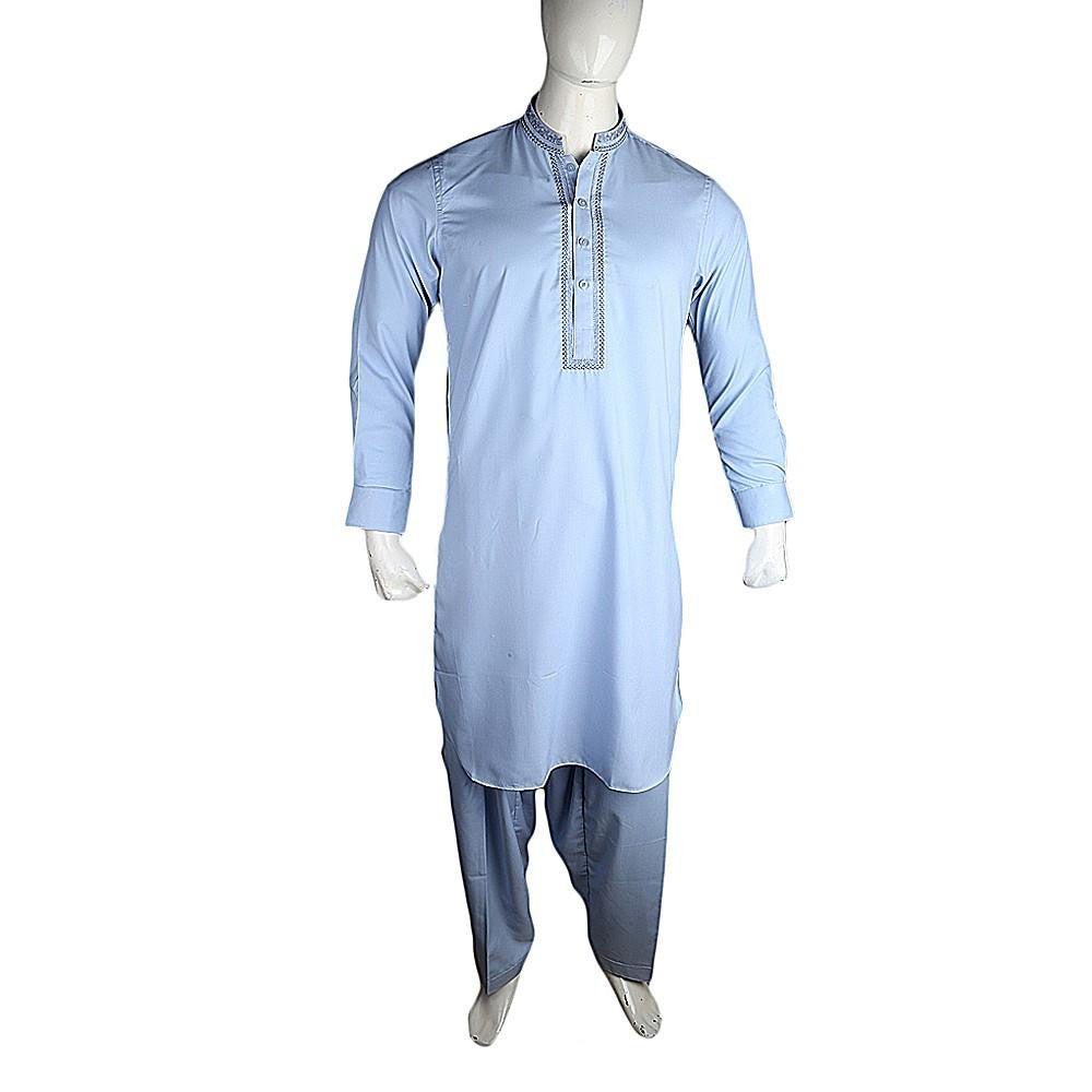 Men's Embroidered Kameez Shalwar - Blue - test-store-for-chase-value