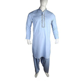Men's Embroidered Kameez Shalwar - Blue - test-store-for-chase-value