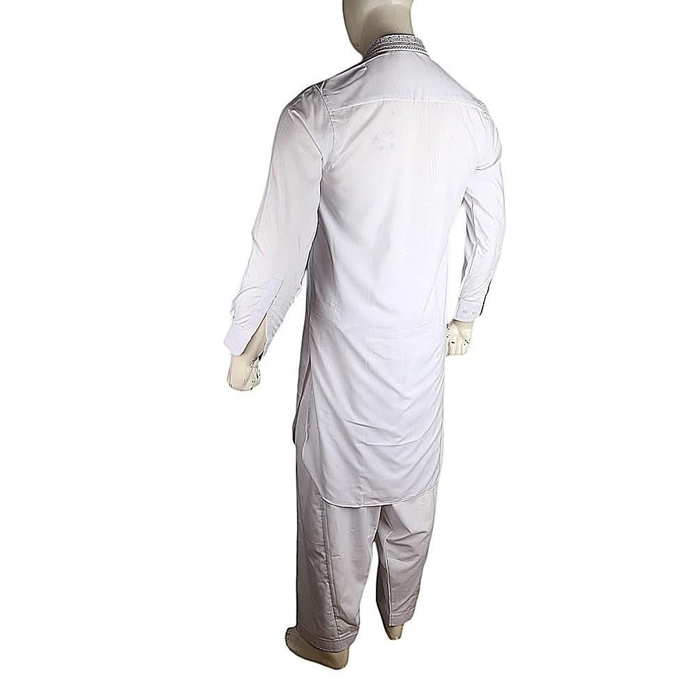 Men's Embroidered Kameez Shalwar - White - test-store-for-chase-value
