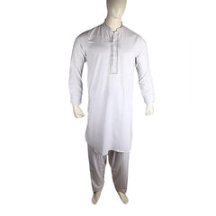Men's Embroidered Kameez Shalwar - White - test-store-for-chase-value
