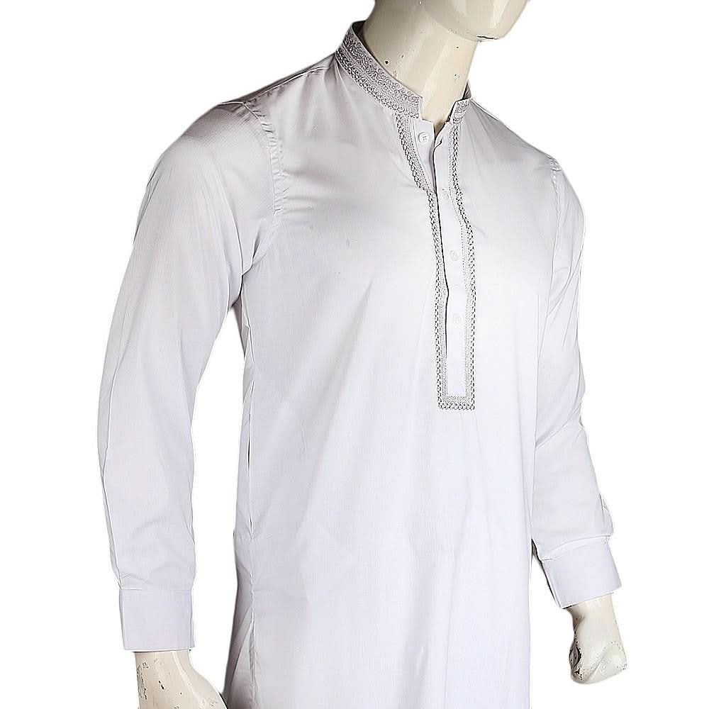 Men's Embroidered Kameez Shalwar - White - test-store-for-chase-value