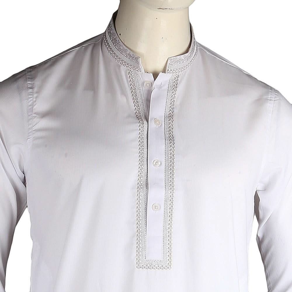 Men's Embroidered Kameez Shalwar - White - test-store-for-chase-value