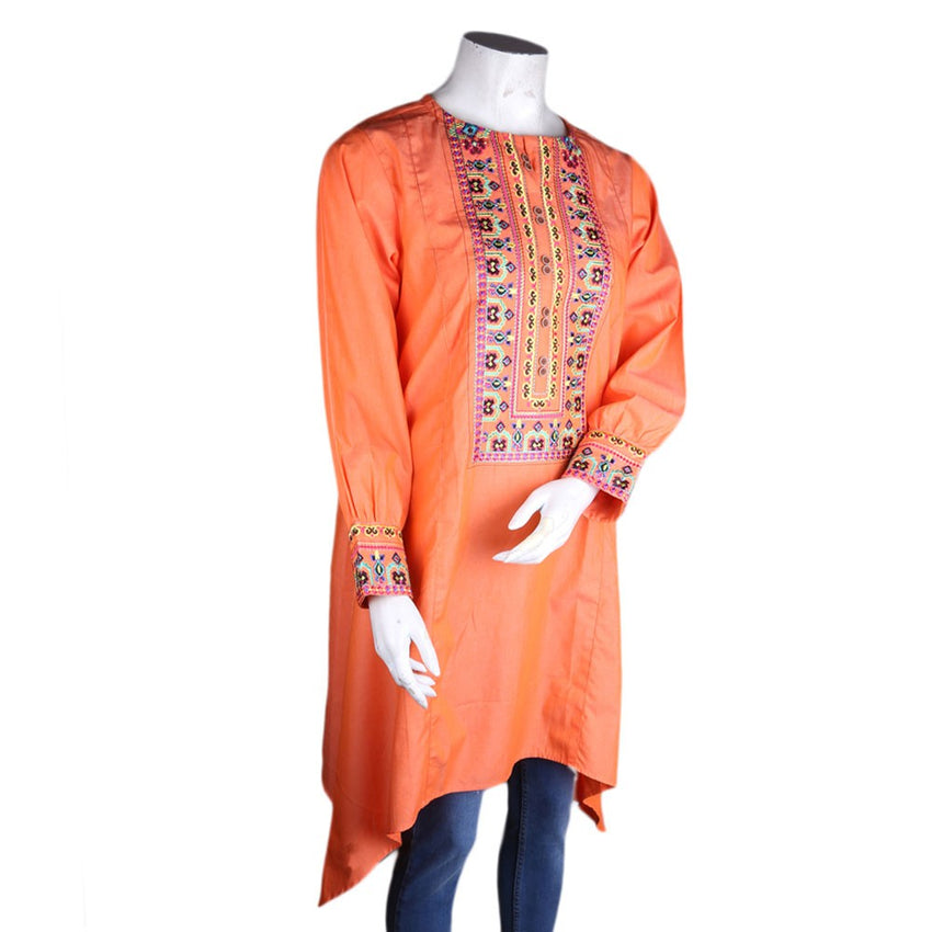 Women's Embroidered A-Line Kurti - Orange - test-store-for-chase-value