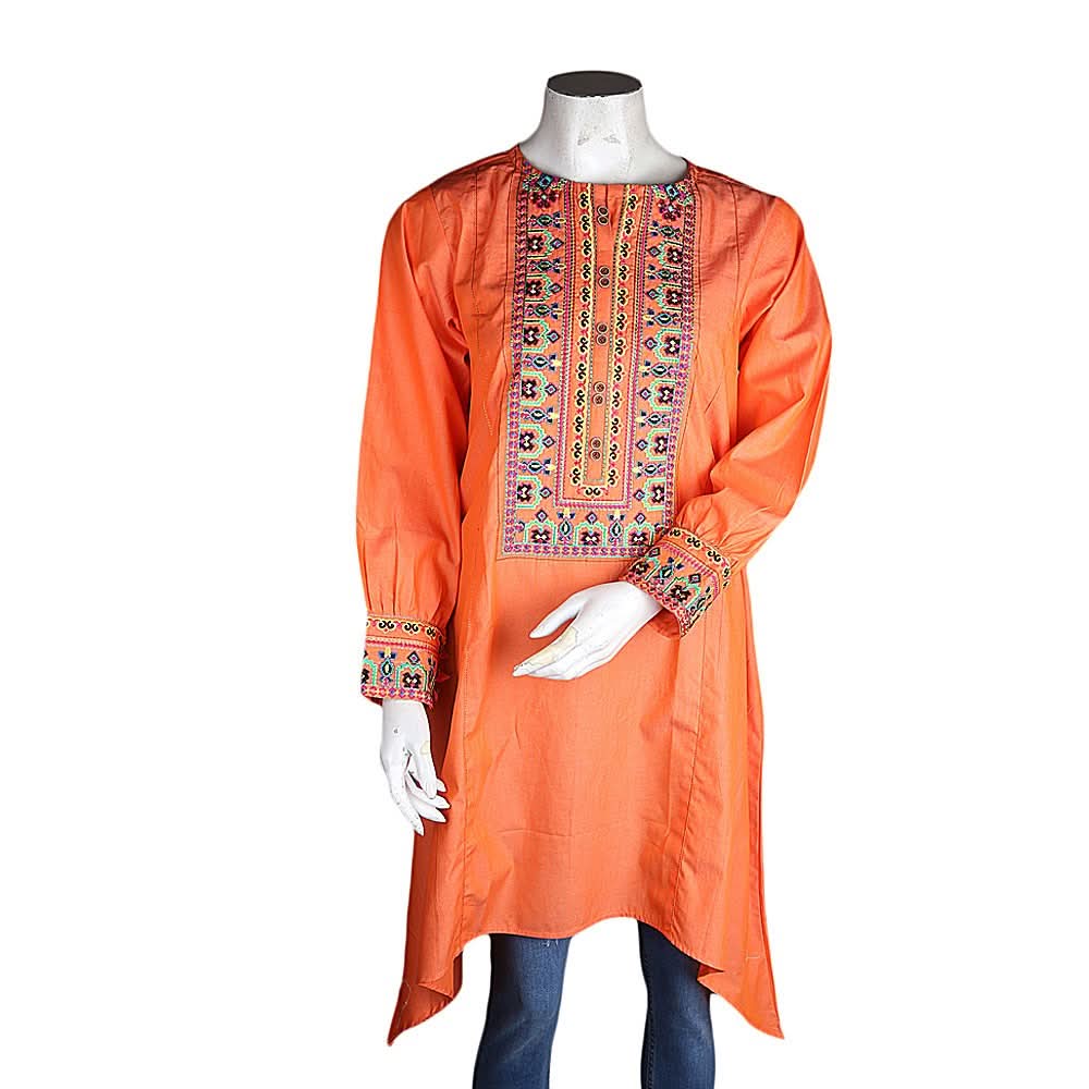 Women's Embroidered A-Line Kurti - Orange - test-store-for-chase-value