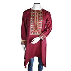 Women's Embroidered A-Line Kurti - Maroon - test-store-for-chase-value
