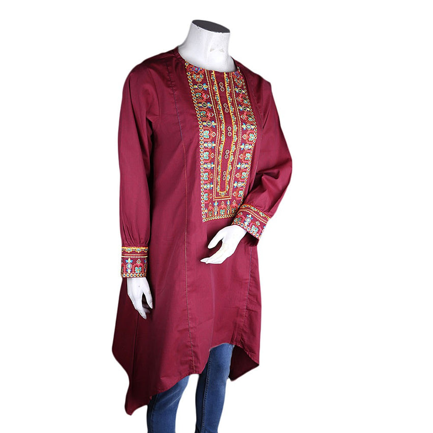 Women's Embroidered A-Line Kurti - Maroon - test-store-for-chase-value