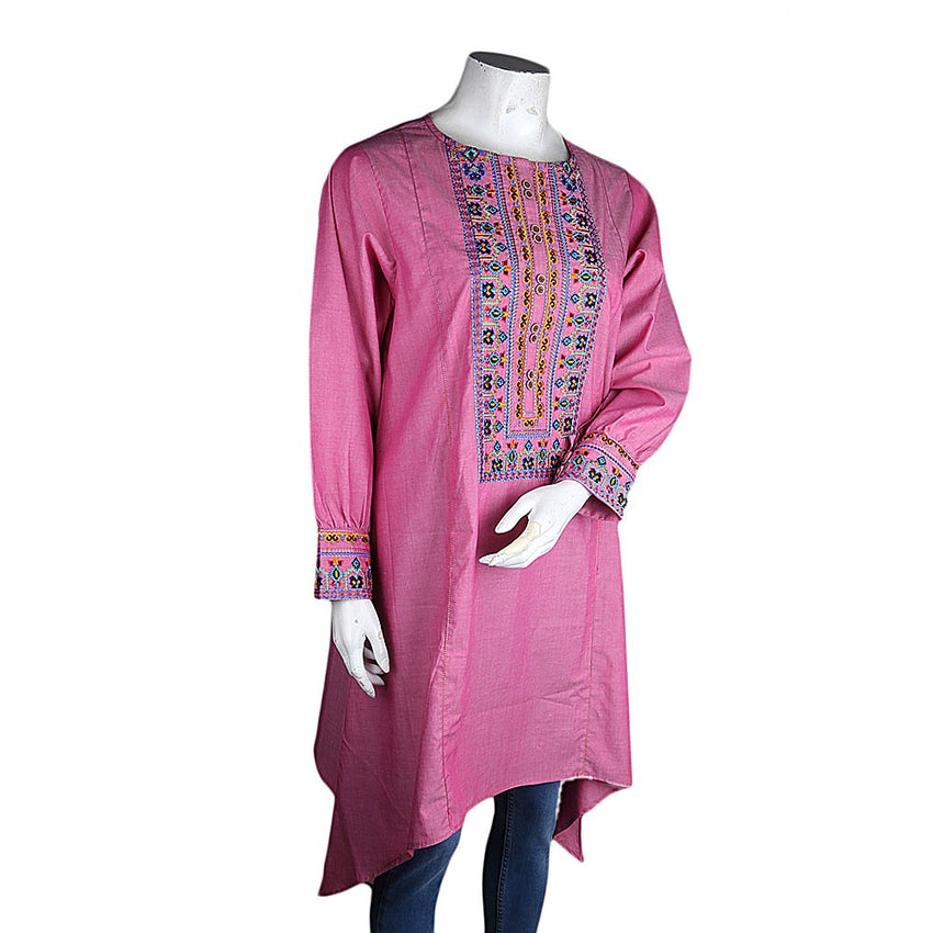 Women's Embroidered A-Line Kurti - Pink - test-store-for-chase-value