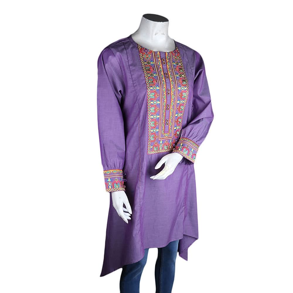 Women's Embroidered A-Line Kurti - Purple - test-store-for-chase-value