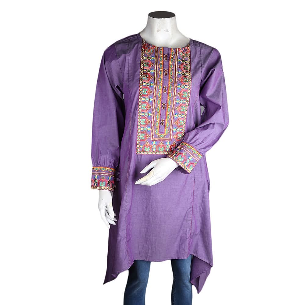 Women's Embroidered A-Line Kurti - Purple - test-store-for-chase-value
