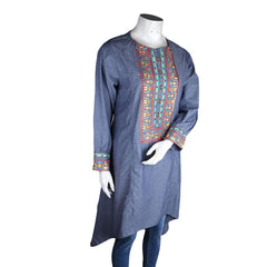 Women's Embroidered A-Line Kurti - Grey - test-store-for-chase-value