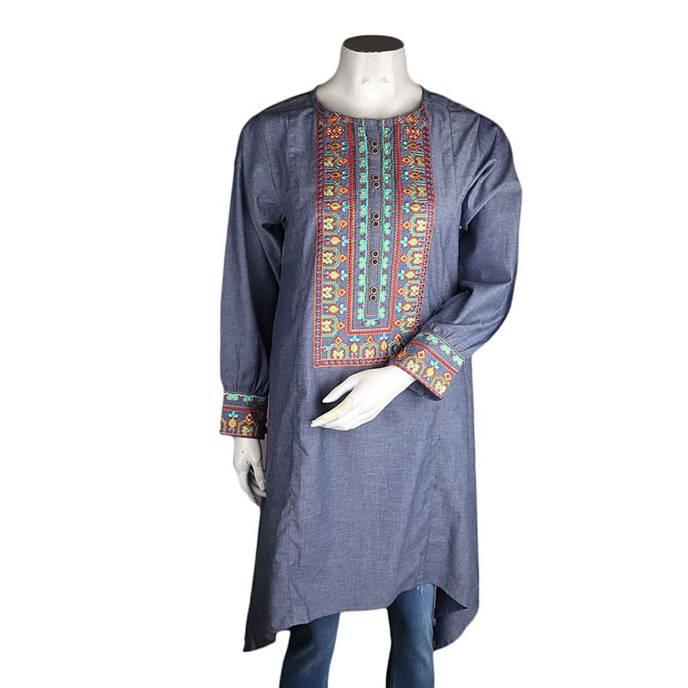 Women's Embroidered A-Line Kurti - Grey - test-store-for-chase-value