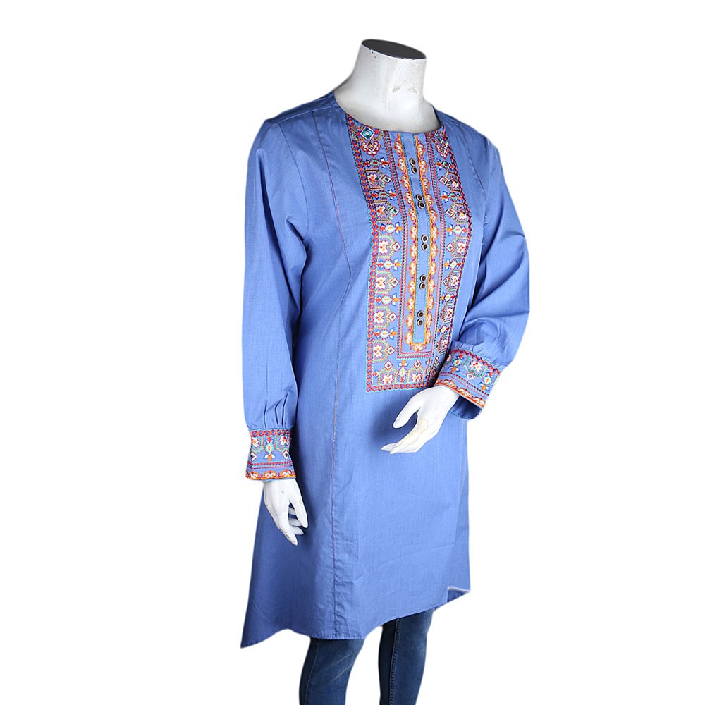 Women's Embroidered A-Line Kurti - Blue - test-store-for-chase-value