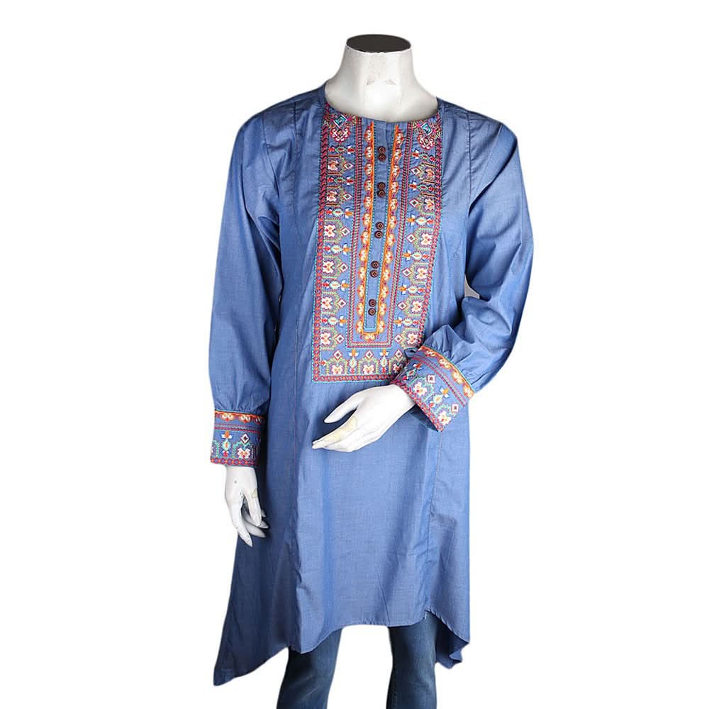 Women's Embroidered A-Line Kurti - Blue - test-store-for-chase-value