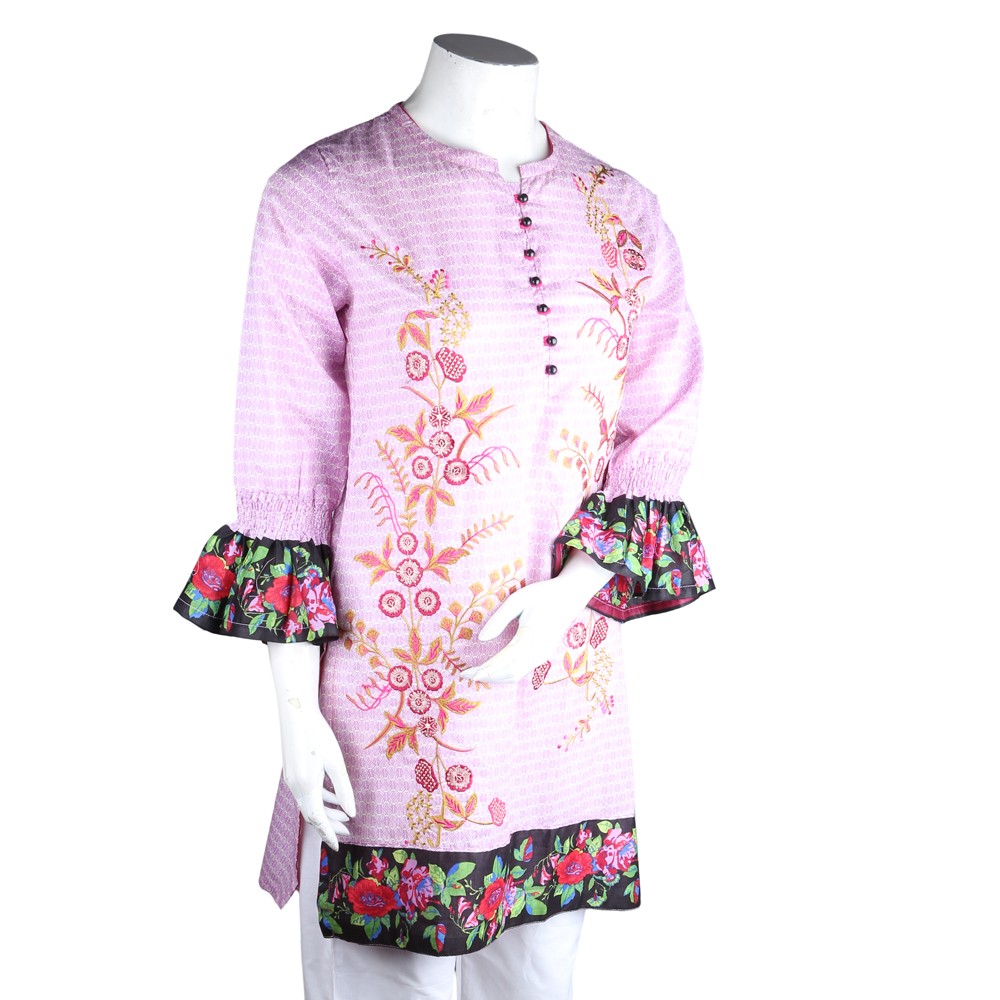Women's Embroidered Lawn Kurti - Light Purple - test-store-for-chase-value
