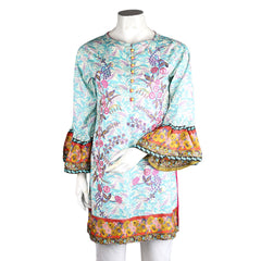 Women's Embroidered Lawn Kurti - Cyan - test-store-for-chase-value