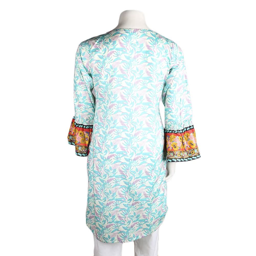 Women's Embroidered Lawn Kurti - Cyan - test-store-for-chase-value