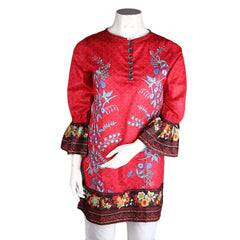 Women's Embroidered Lawn Kurti - Red - test-store-for-chase-value