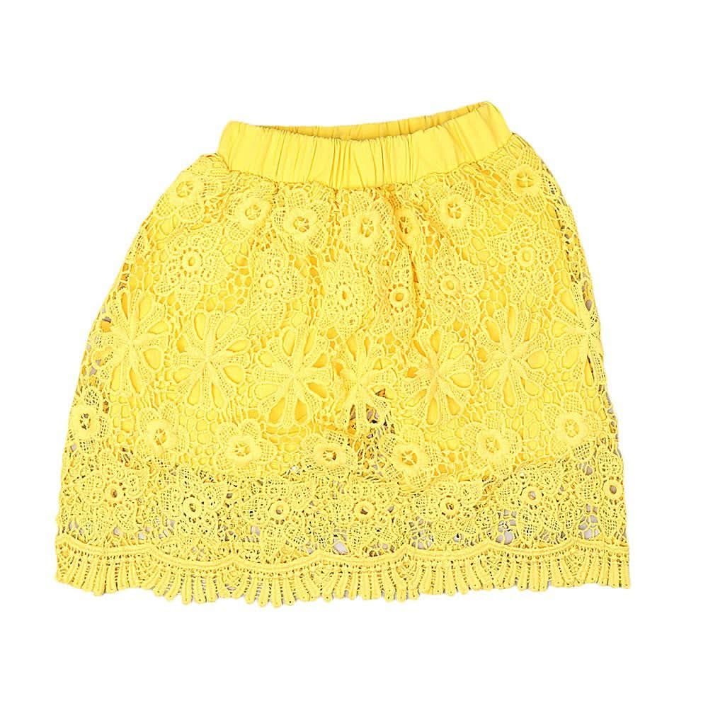 Girls Fancy Cotton Net Skirt - Yellow - test-store-for-chase-value
