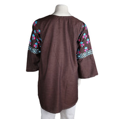 Women's Eminent Embroidered Short Kurti - Brown - Coffee - test-store-for-chase-value