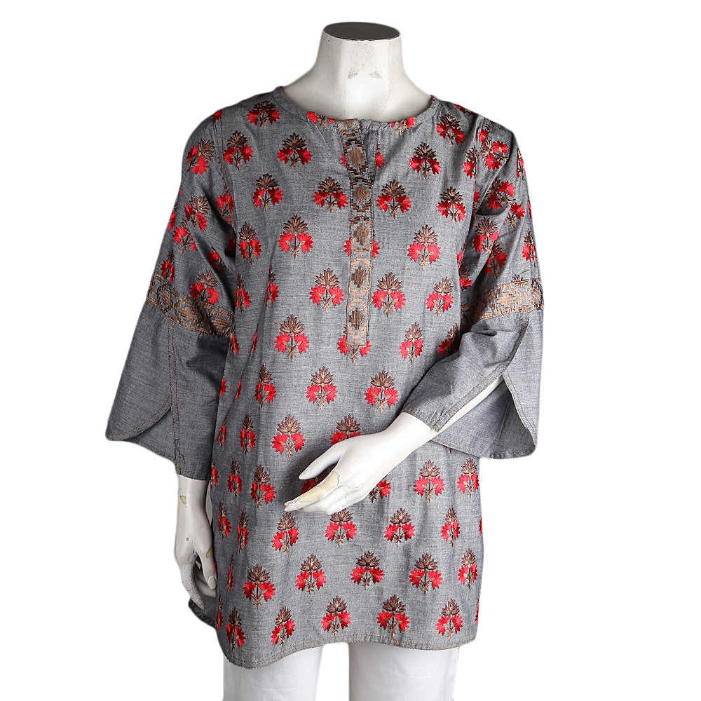 Women's Eminent Embroidered Short Kurti - Dark-Grey - Dark Grey - test-store-for-chase-value