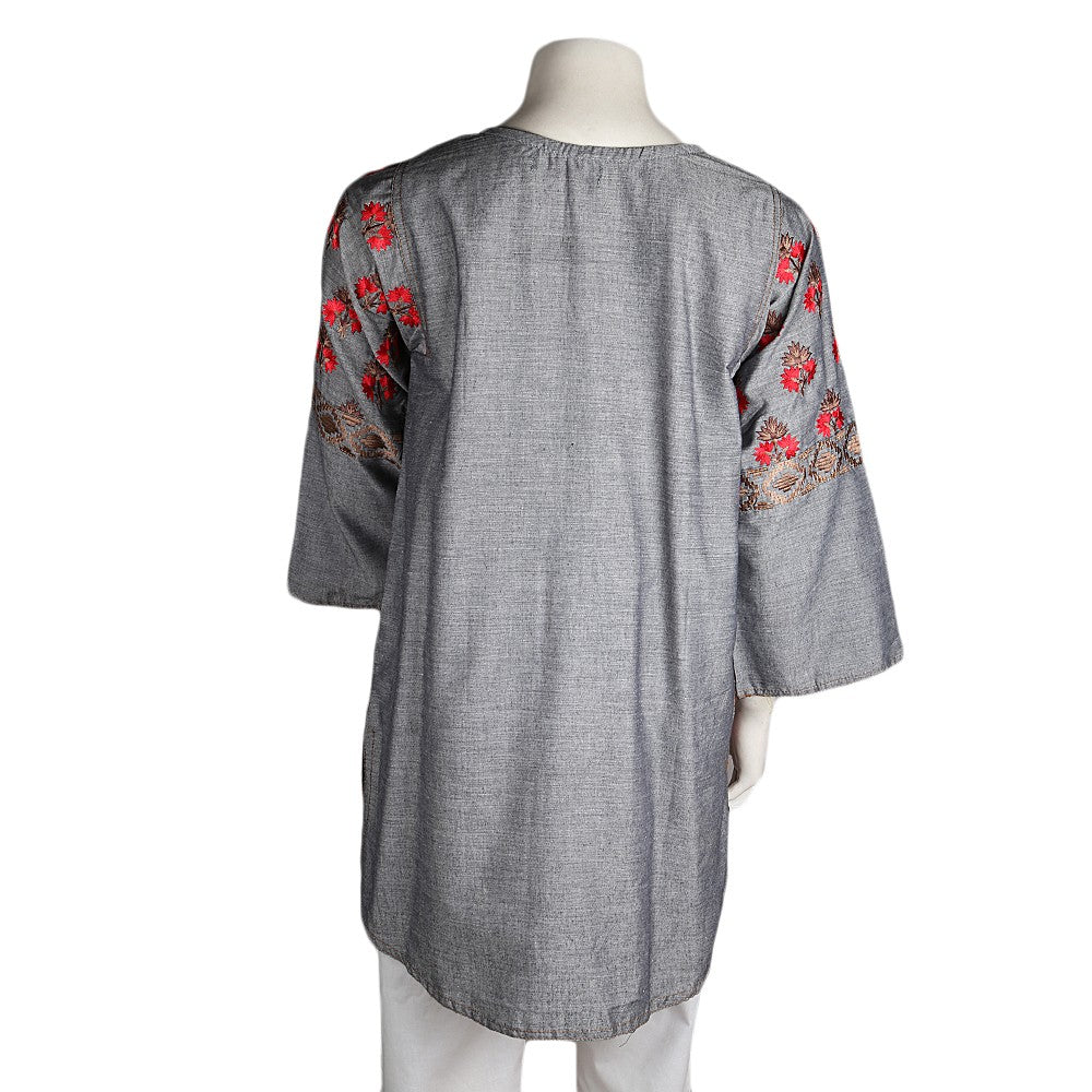 Women's Eminent Embroidered Short Kurti - Dark-Grey - Dark Grey - test-store-for-chase-value