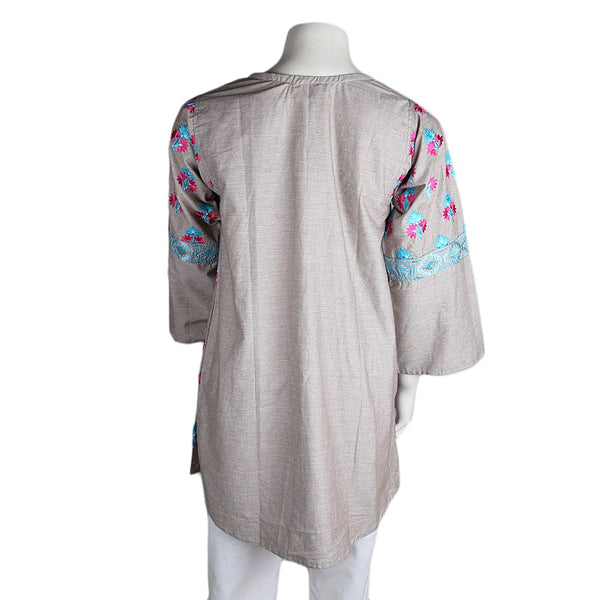 Women's Eminent Embroidered Short Kurti - Grey - test-store-for-chase-value