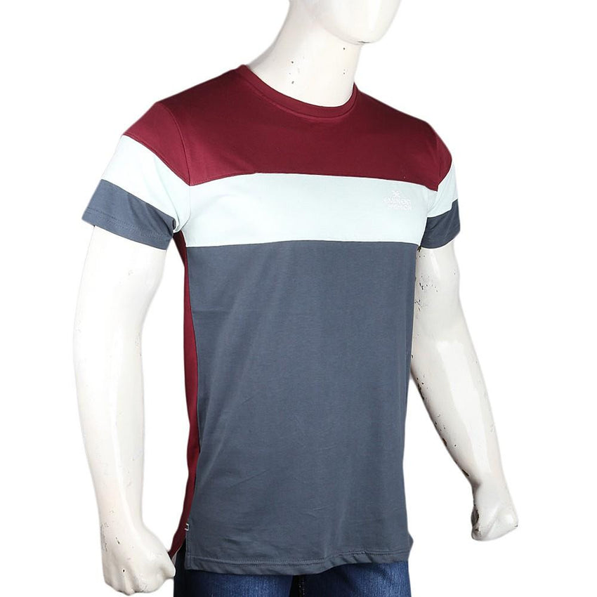 Men's Eminent Round Neck T-Shirt - Maroon & Grey - test-store-for-chase-value
