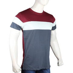 Men's Eminent Round Neck T-Shirt - Maroon & Grey - test-store-for-chase-value