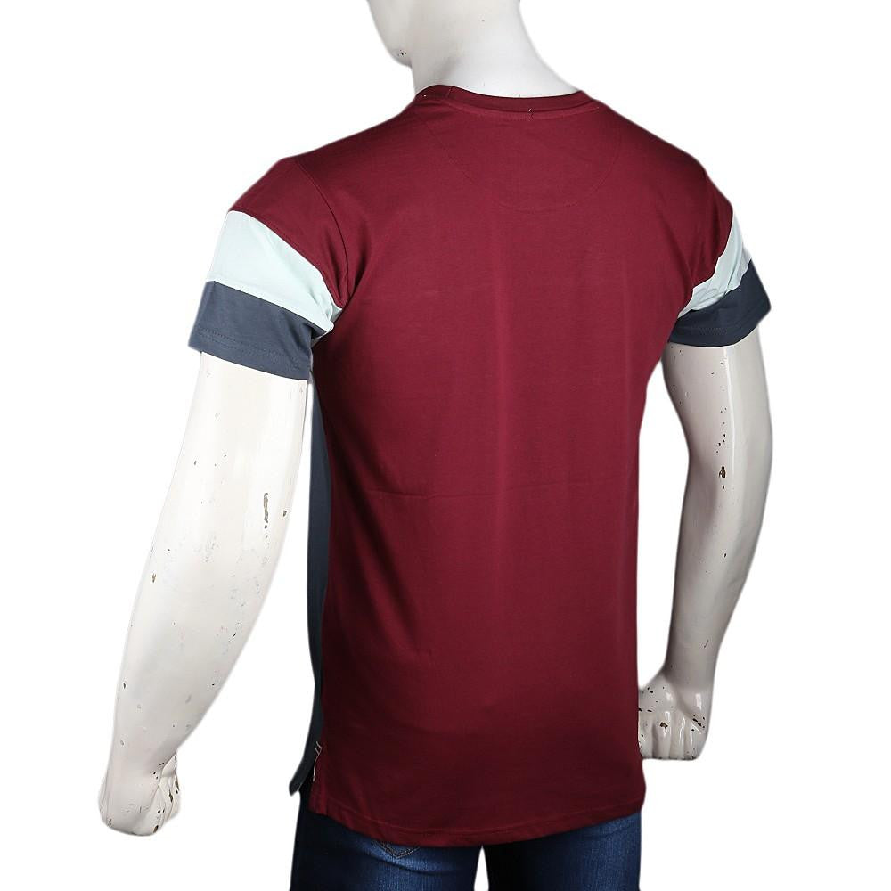 Men's Eminent Round Neck T-Shirt - Maroon & Grey - test-store-for-chase-value