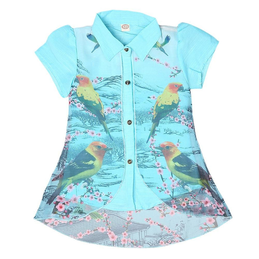 Girls Printed 2 Piece Shirt - Light Blue - test-store-for-chase-value