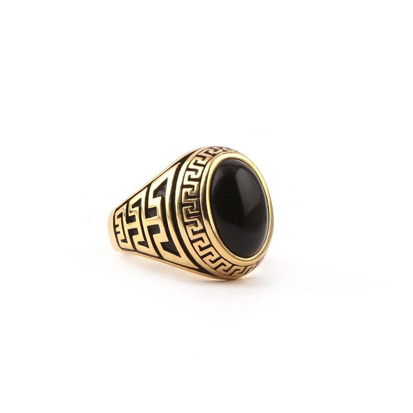 Men's Black Stone Ring - Golden - test-store-for-chase-value