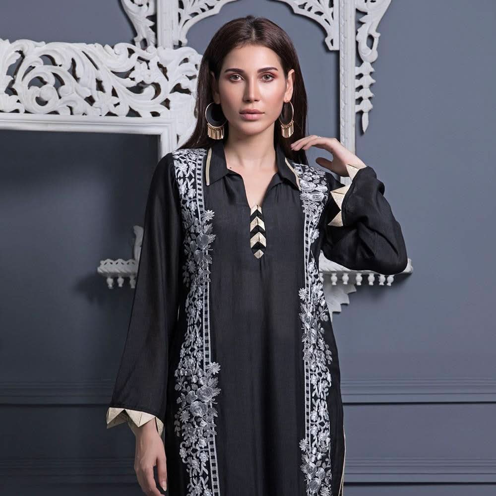 Areeba Saleem Black & White Embroidered Kurti - 7 - test-store-for-chase-value