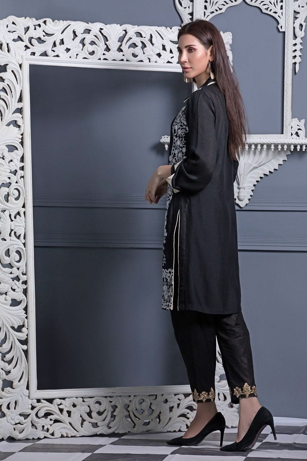 Areeba Saleem Black & White Embroidered Kurti - 7 - test-store-for-chase-value