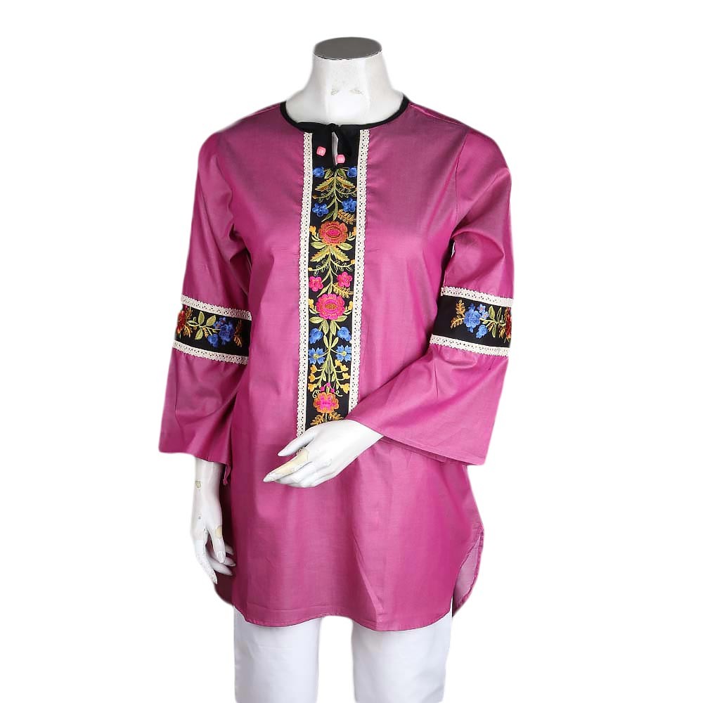 Women's Embroidered Kurti - Pink - test-store-for-chase-value